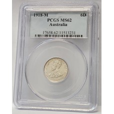 AUSTRALIA 1918 . SIXPENCE . PCGS MS62